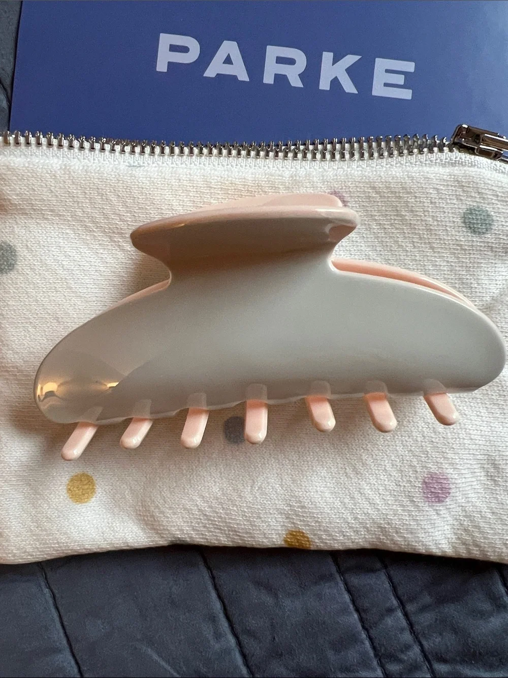 Parke Sprinkle Blue Pink Hair Claw Clip w/ Polka Dot Pouch Birthday NEW IN BAG